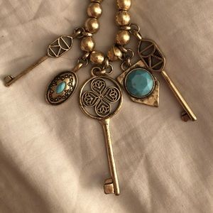 LUCKY Gold Long Necklace with Dangling Keys 28”